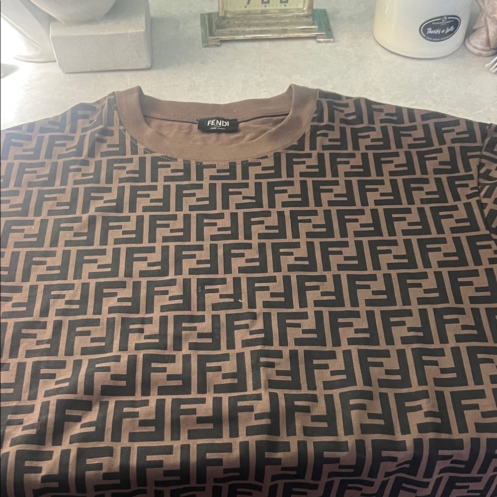 Authentic Fendi Brown Allover FF Logo Short Sleeve Tee